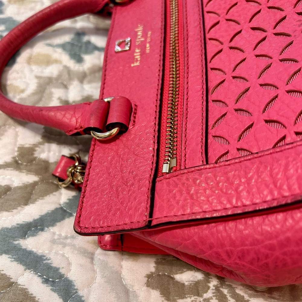 Kate Spade Pink Floral Cutout Leather Satchel - Picture 6 of 7
